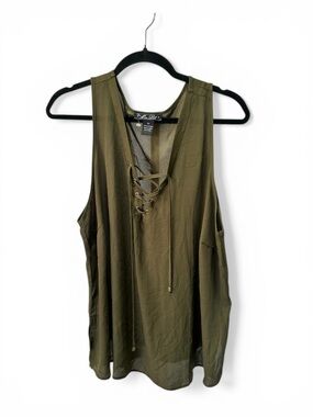 Miss Lili Sz 2x Olive Lace up Layering Tank Boho Festival RenFaire EUC